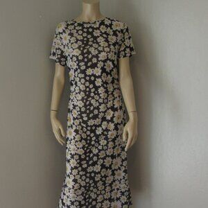 Shein Curve Black with Yellow Flowers Sheer 1X Midi Short Sleeve Pullover Dress